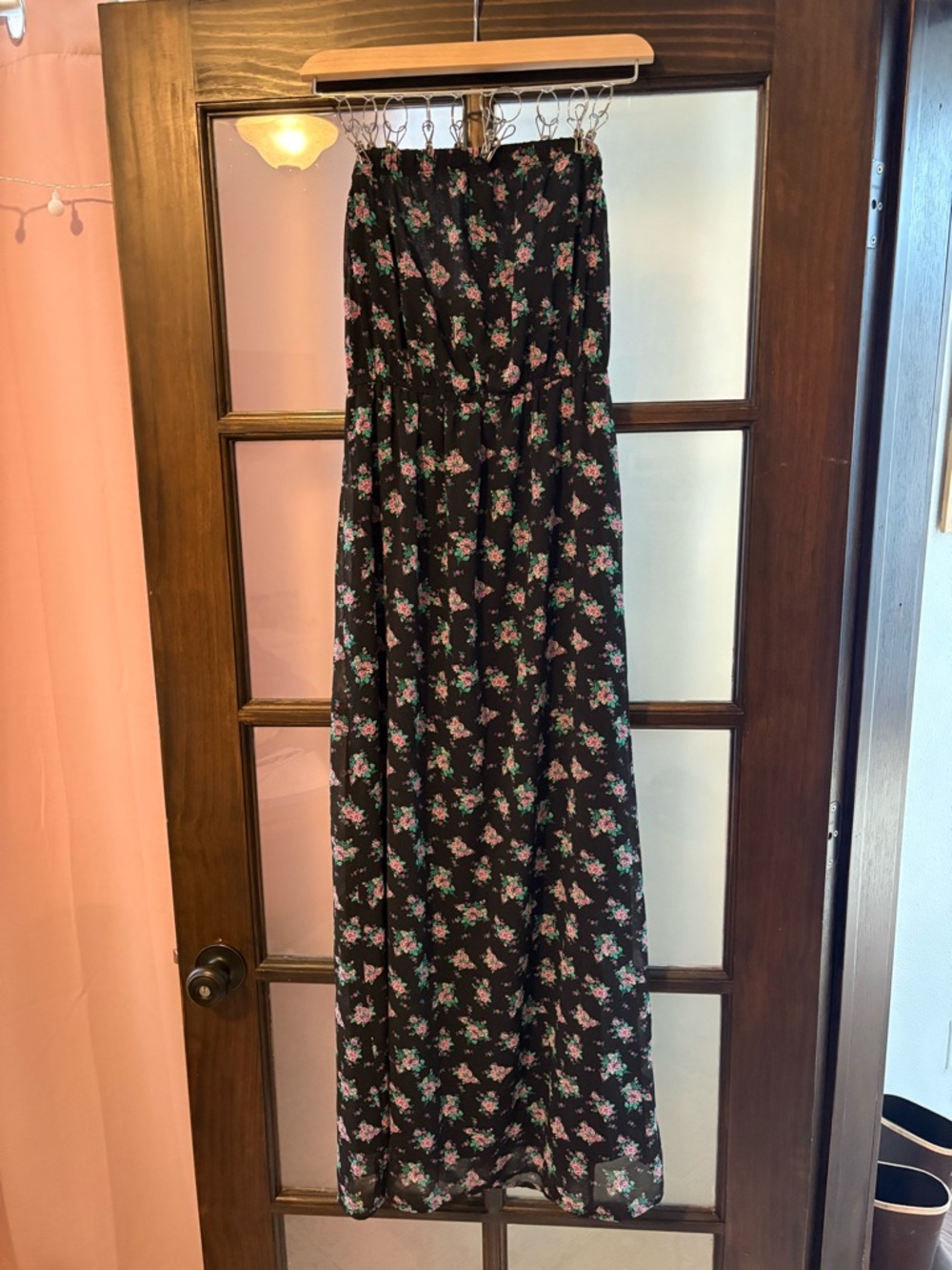 Forever 21 Black Floral Maxi Dress with Pink and Green Accents
